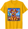 4th of July Apparel 4th of July Cow Patriotic Heart Glasses USA Floral Leopard T-Shirt - Golden Yellow