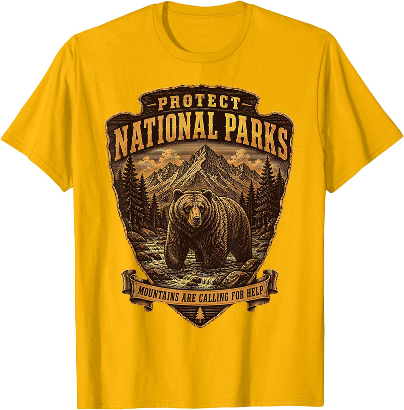 National Parks Conservation Co Protect National Parks Bear Vintage Arrowhead Badge Apparel T-Shirt - Golden Yellow