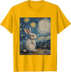 Bunny Rabbit Van Gogh Style Starry Night Cute Graphic T-Shirt (Black) in Golden Yellow