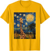 Giraffe Designs. Giraffe Africa Van Gogh Style Starry Night Cute Graphic T-Shirt - Golden Yellow