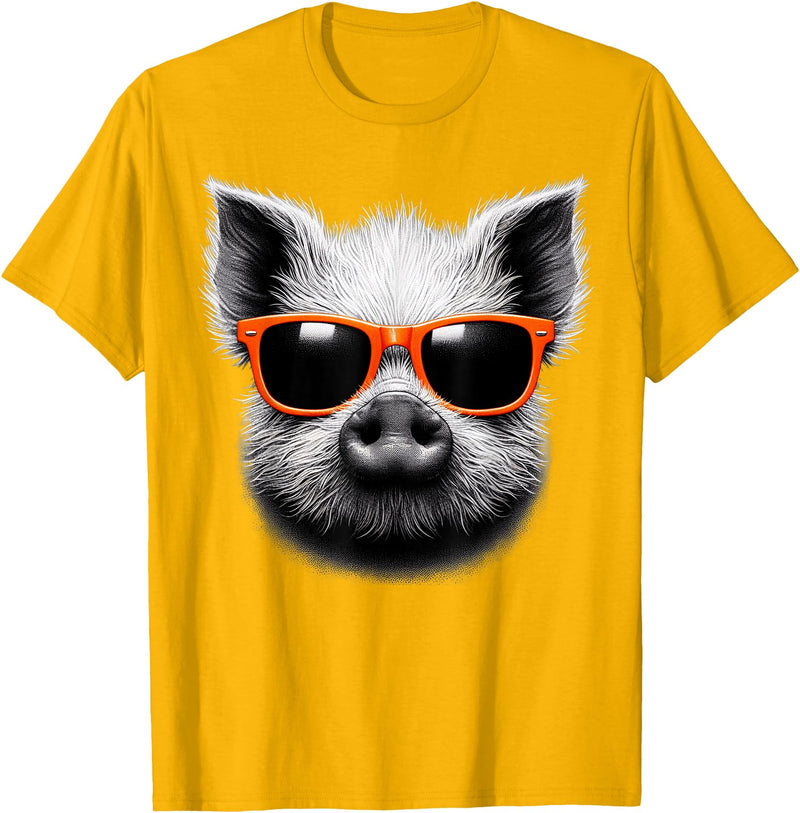 Cool Pig Love Graphic Art Cool Pig Wearing Sunglasses Graphic Art T-Shirt - Golden Yellow