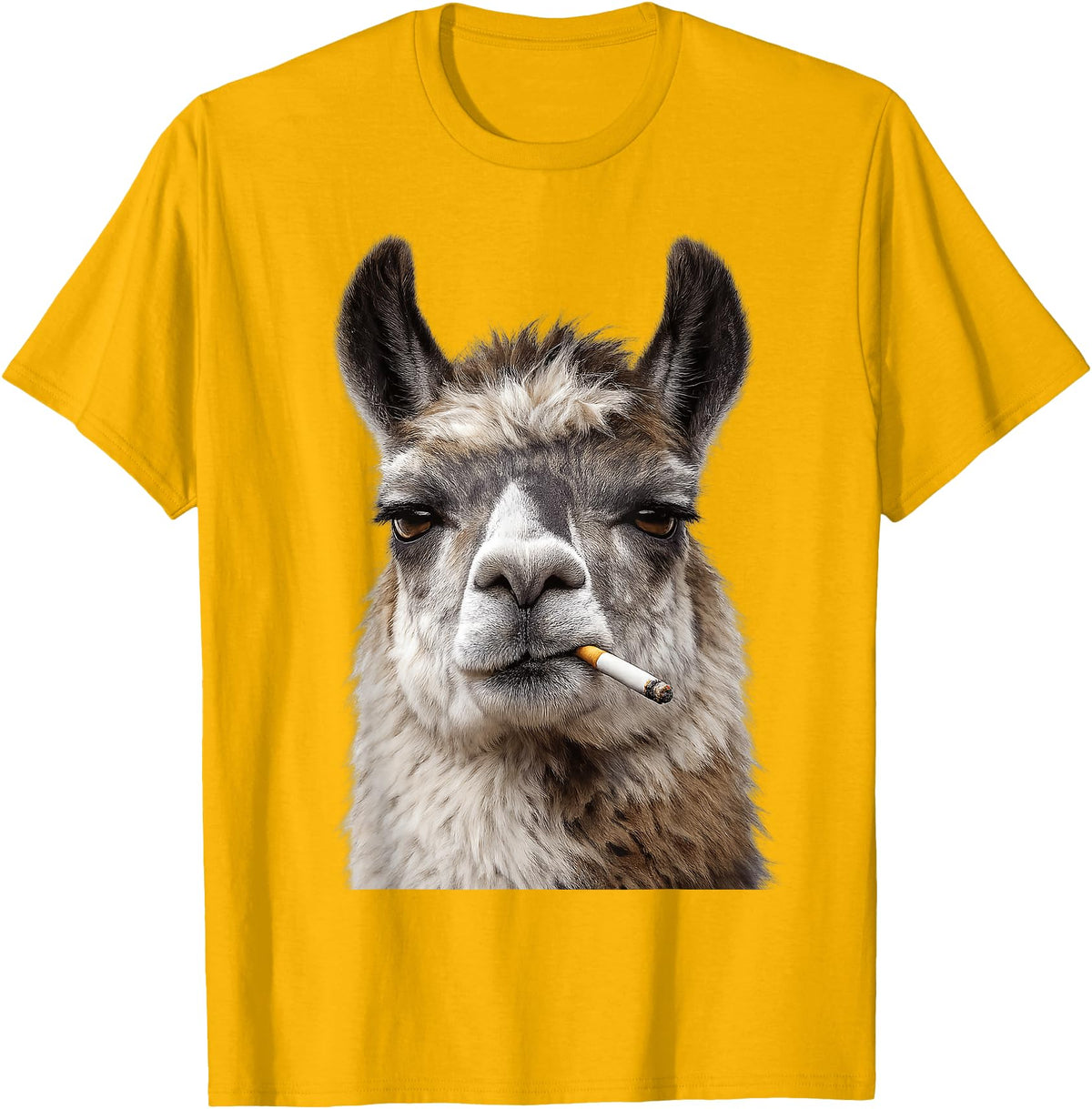 FunWearVM Funny Smoking Llama Cool Animal Lover with Attitude T-Shirt - Golden Yellow