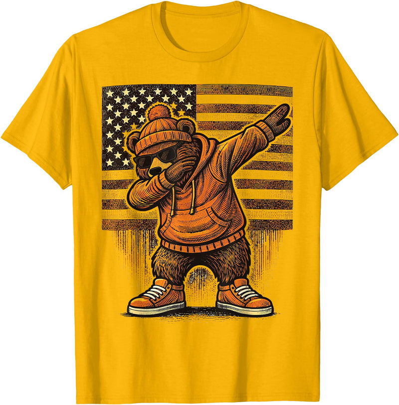 Vintage Dabbing Bear Retro Humor Gift Co Vintage Dabbing Bear Funny Retro Graphic T-Shirt - Golden Yellow