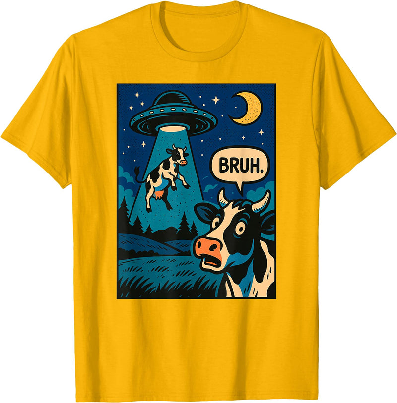 CowAxis1 Funny Cow Meme UFO Alien Zoo Boys Girls Kids T-Shirt - Golden Yellow