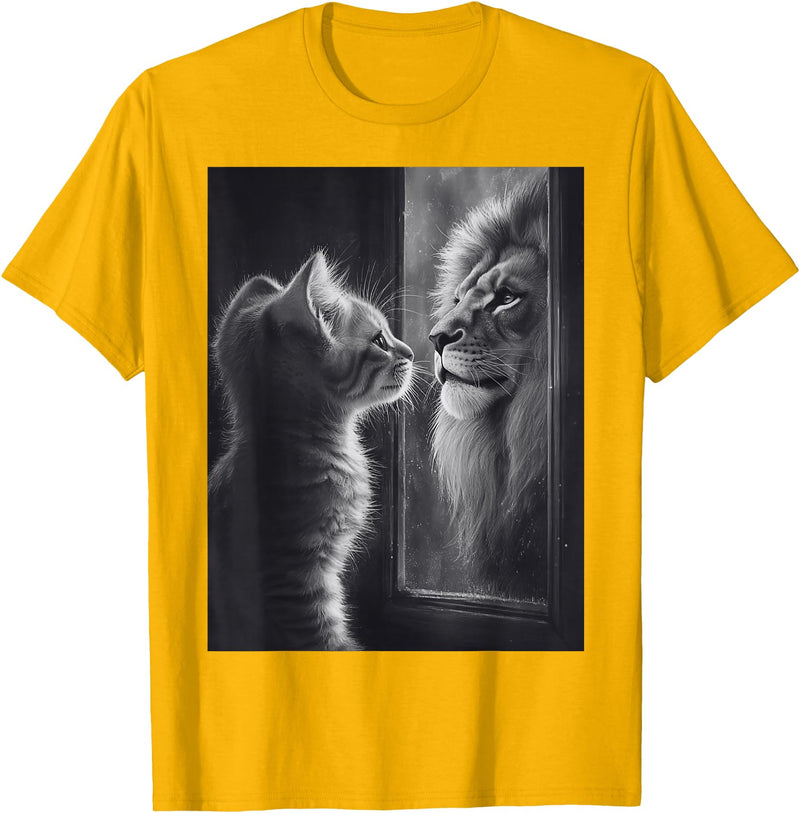 SH-Star Cat Lion Mirror Reflection Art Gifts Animal Face Ni T-Shirt - Golden Yellow