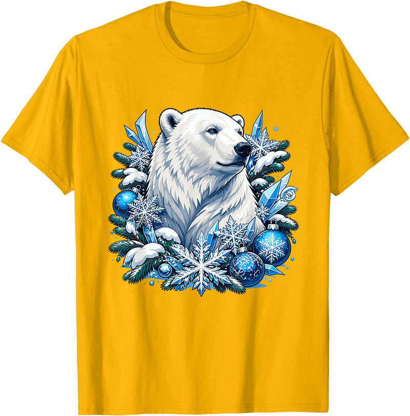 Arctic Polar Bear Snowflake Winter Christmas Christmas Polar Bear Snowflakes Winter Ornaments T-Shirt - Golden Yellow
