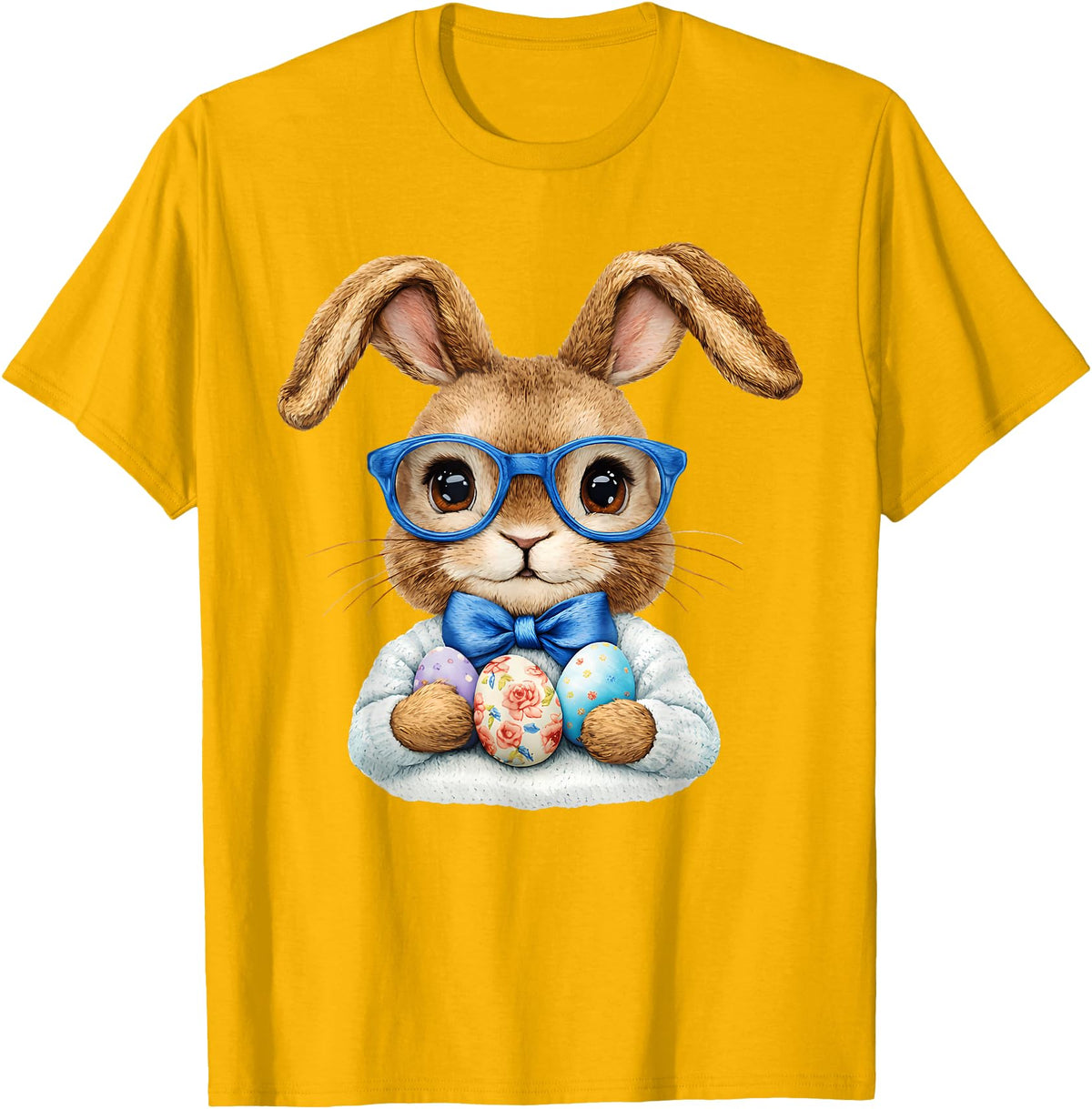 Vintage Easter Rabbit Cute Bunny with Bow Tie Boy Kid T-Shirt in Golden Yellow