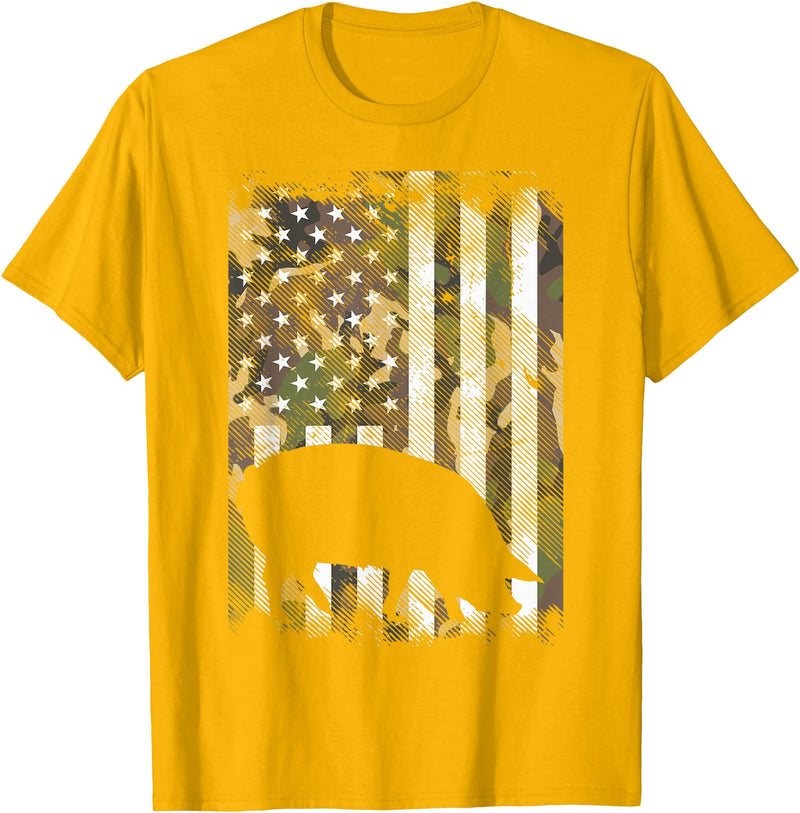 BoredKoalas Farming Farm Shirts Farmer Gifts Camo US Flag Pig Vintage Farm Animal Patriotic Farmer Gift T-Shirt - Golden Yellow