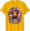 Funny July 4th Highland Cow Farm Lovers Gift Ideas Cute Highland Cow Florals 4th of July USA Flag Patriotic T-Shirt - Golden