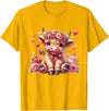 Happy Valentine Highland Cow Costume Love Clothing Valentine Highland Cow Print Cute Love Heart Flowers T-Shirt - Golden