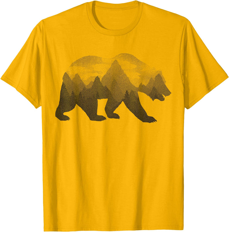 Dramabite Bear Double Exposure Surreal Wild Animals T-Shirt - Golden Yellow
