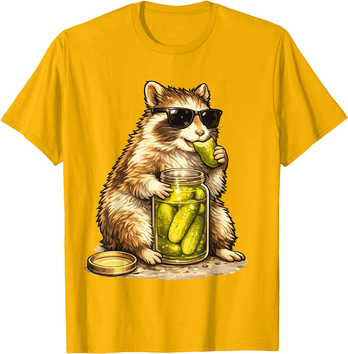 Pickle Munching Guinea Pig Designs Funny Guinea Pig Pickle Lover T-Shirt - Golden Yellow