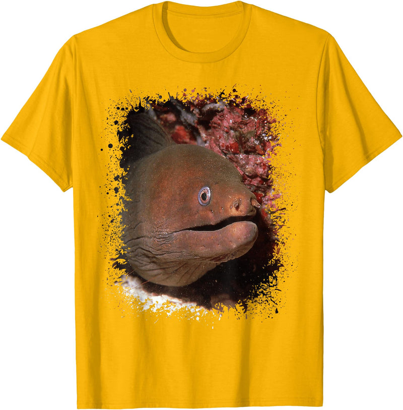 Eel Photo Aquarium Ocean Animal Splatter Art Moray Eel Photo Ocean Animal Splatter Art Aquarium Tee T-Shirt - Golden Yellow