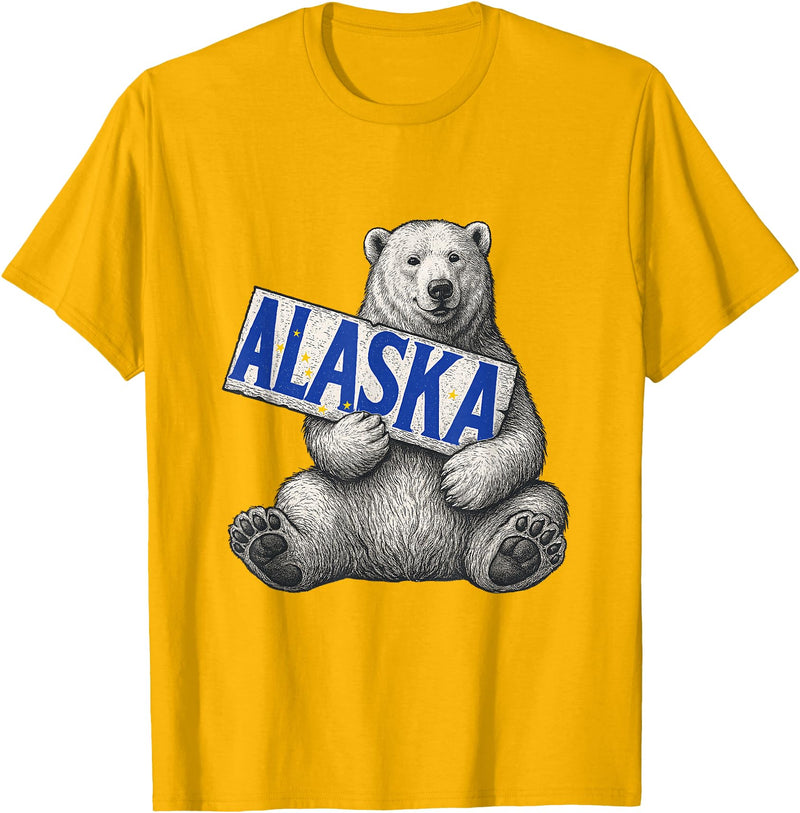 Unknow Carmela Polar Bear Holding Alaska Sign Vintage Alaska Lover T-Shirt - Golden Yellow