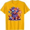 July 4th Highland Cow Farm Lovers America Costume Cute Highland Cow Florals 4th of July USA Flag Patriotic Cow T-Shirt -