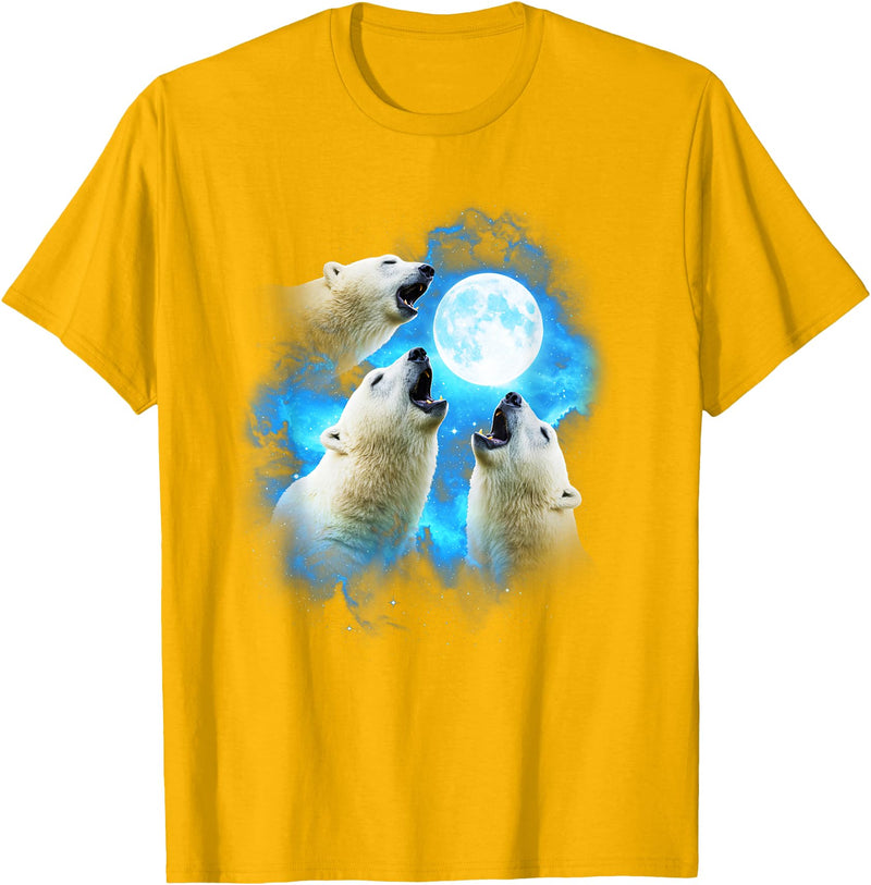 Animals howling blue 3 Polar Bear Howling at the Moon Colorful Blue T-Shirt - Golden Yellow