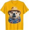 Whimsical Coastal Animals Beachgoers Cute Polar Bear with Sunglasses and Straw Hat Animal Summer T-Shirt - Golden Yellow