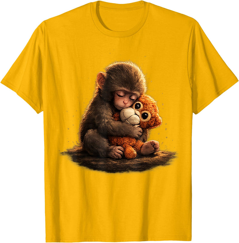 CONLEE Cute Baby Monkey Punch Viral Zoo Japan Design T-Shirt - Golden Yellow