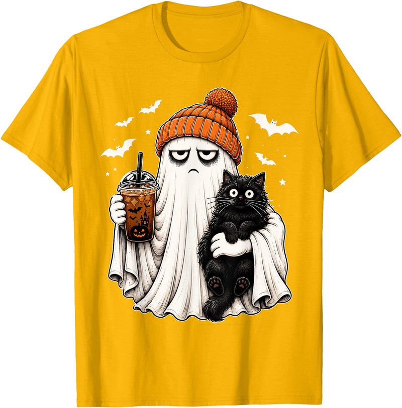 mom and daughter halloween cat Ghost Coffee Women's Funny cat Halloween boojee Ghost T-Shirt - Golden Yellow