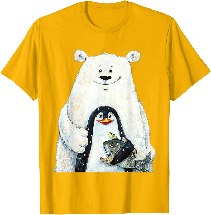 click here for better animal tees cute Polar bear and penguin bird fish lovers animal friends T-Shirt - Golden Yellow