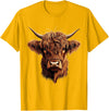 Cute Scottish Highlander Cattle Designs Scottish Highland Cow Messy Bun Scottish Highlander Cow T-Shirt - Golden Yellow