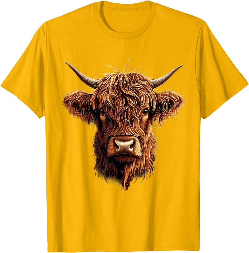 Cute Scottish Highlander Cattle Designs Scottish Highland Cow Messy Bun Scottish Highlander Cow T-Shirt - Golden Yellow
