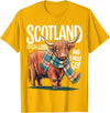 Funny Scottish Highland Cow Scotland is Calling and I Must go Scottish Highland Cow T-Shirt - Golden Yellow