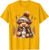 Highland Cow Land of NYC Cute Highland Cow Christmas Trees Winter Hot Cocoa Chocolate T-Shirt - Golden Yellow