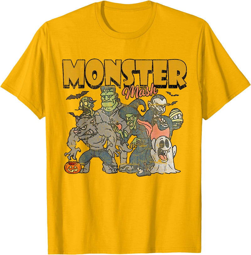 Monster Mash Vintage Ghost Halloween Funny T-Shirt - Golden Yellow