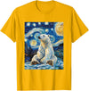 Bear Designs. Cute Polar Bear Van Gogh Style Starry Night Funny Graphic T-Shirt - Golden Yellow