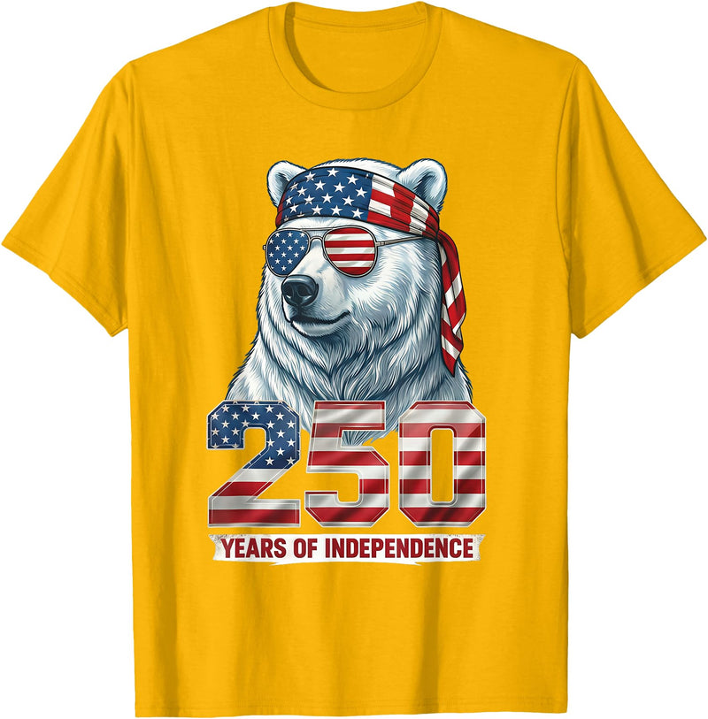 Patriotic Bear Freedom Anniversary Celebration Polar Bear 250 Years of Independence Patriotic America 1776 T-Shirt - Golden Yellow