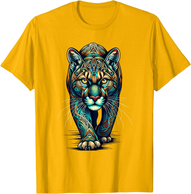 Cougars Gift For A Cougar Lover Mandala Art Cougars Cougar Mountain Lion Puma T-Shirt - Golden Yellow