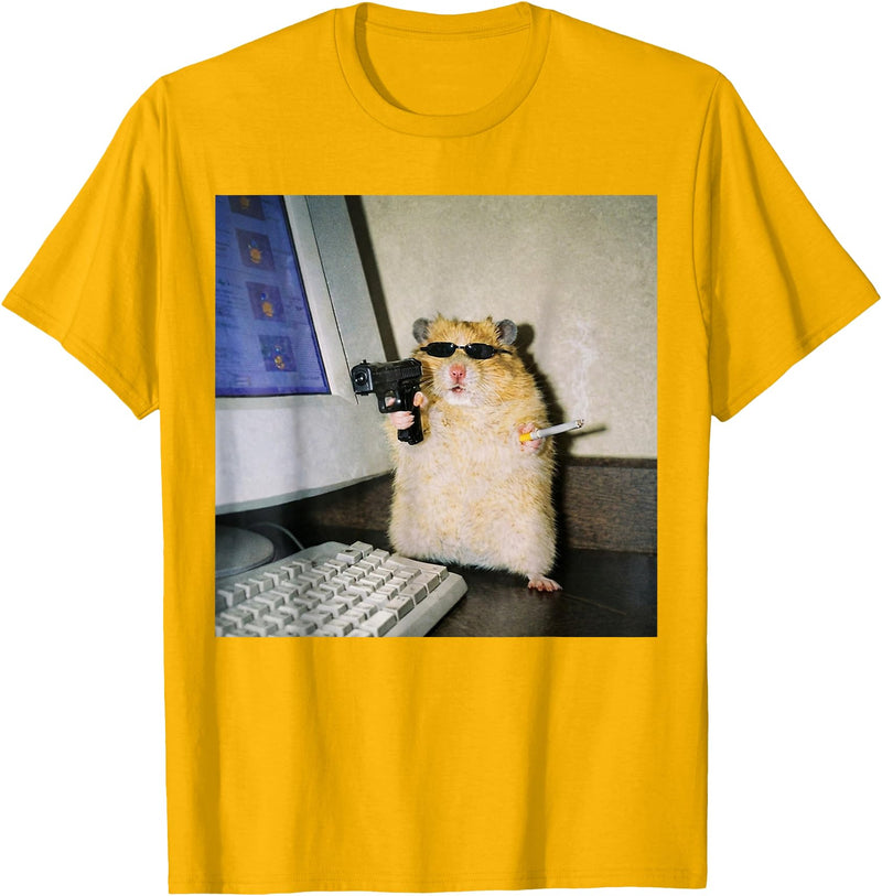 Funny Hamster Meme Cyber Hamster Meme Smoking Humor Computer T-Shirt - Golden Yellow