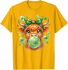 St. Patricks Day Highland Cow Blowing Bubblegum Celebrate St Patricks Day T-Shirt - Golden Yellow