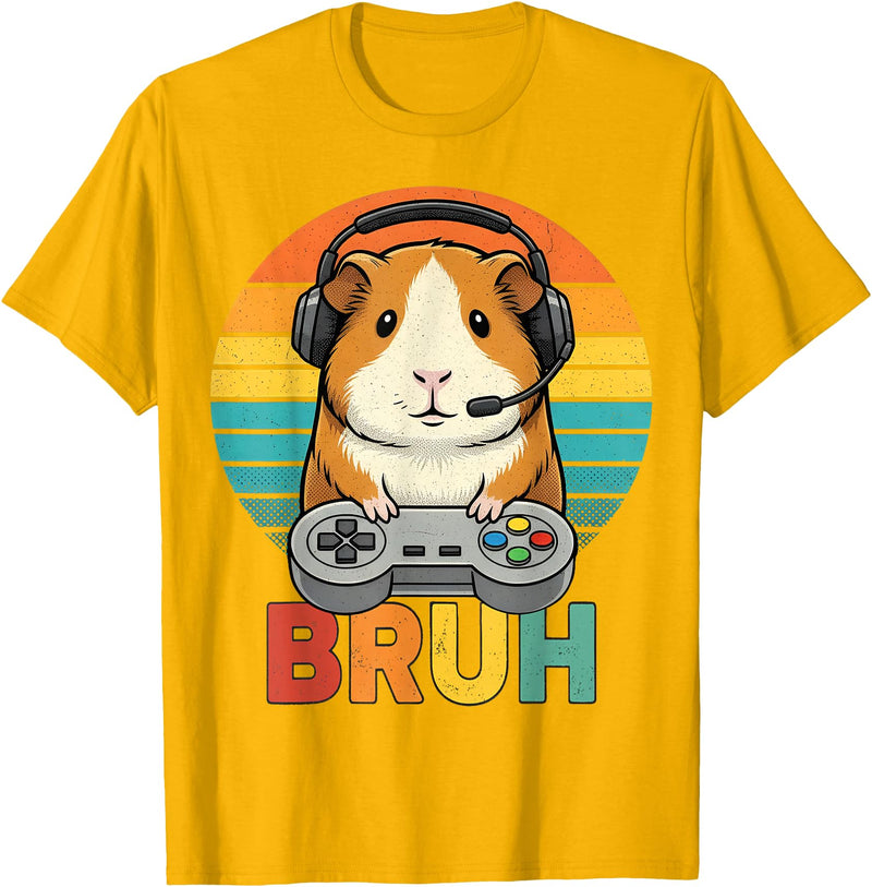 Gamer Guinea Pig Bruh Vintage Gaming For Boys Kids Gaming Guinea Pig Bruh Retro Guinea Pig Gamer Bruh Kids Boys T-Shirt - Golden Yellow