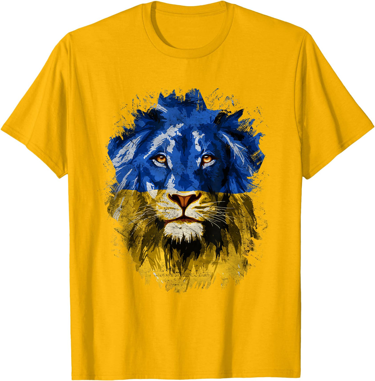 Vintage Yellow & Blue Flag Lion Face National Colours T-Shirt - Golden Yellow