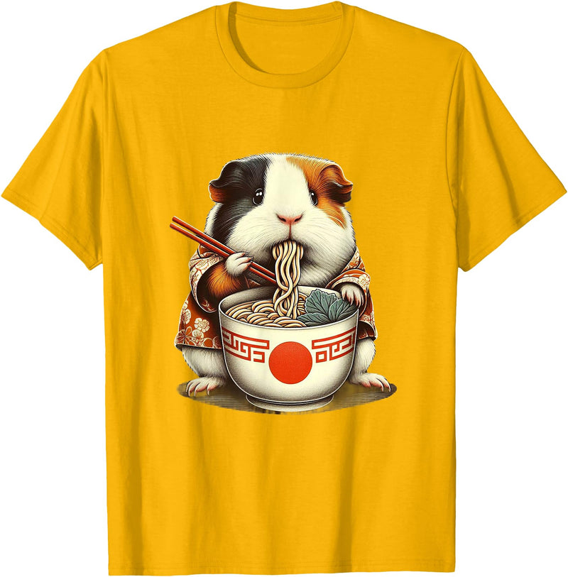 Kawaii Artwork Co Japanese Guinea Pig Ramen Kawaii Neko Japanese Noodles Aesthetic T-Shirt - Golden Yellow