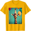 Giraffe Animal Zoo Birthday Party Apparel Unisex-Kids Retro Art Print Giraffe Birthday Party T-Shirt Black Short Sleeve Small - Golden Yellow