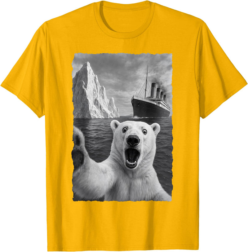 Funny Polar Bear Selfie Titanic T-Shirt - Golden Yellow