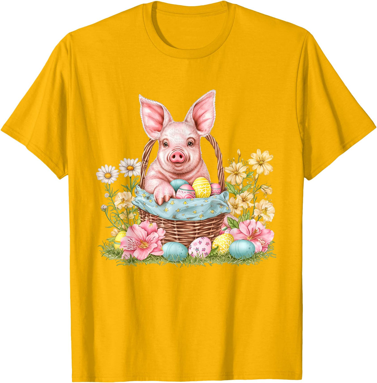 Easter Pig Easter Bunny Ears Graphic Pig Easter Pig Bunny Ears Graphic T-Shirt - Golden Yellow