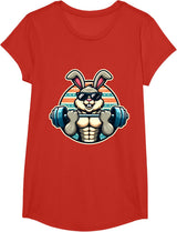 Happy Easter Bunny Rabbit Lifting Weights Training Muscular T-Shirt - Girls Red