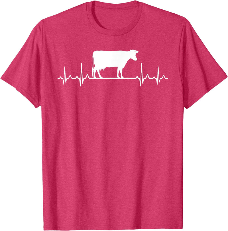 Farm and Holstein Cow for Men and Cattle Clothing Heartbeat Pulse ECG - Holstein Rancher For Cattle Farmer T-Shirt - Red