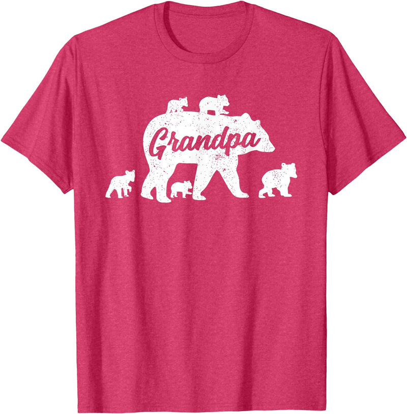 Matching Bear Family Apparel Vintage Grandpa Bear with 5 Cub Father's Day T-Shirt - Red Heather