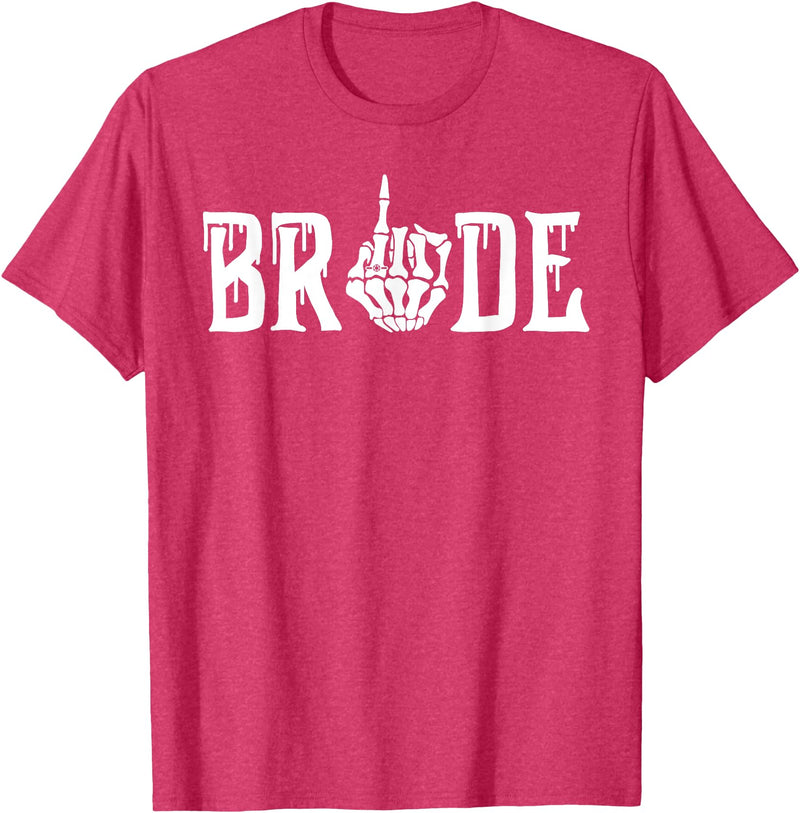 Skull Skeleton Halloween Wedding Bachelorette Bride Skeleton Ring Finger Halloween Wedding Bachelorette T-Shirt - Red Heather