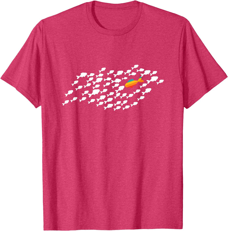 Fish Swimming Against The Current Be Yourself Gift Unisex-Adults, Kids Black Modern Casual T-Shirt - Red Heather