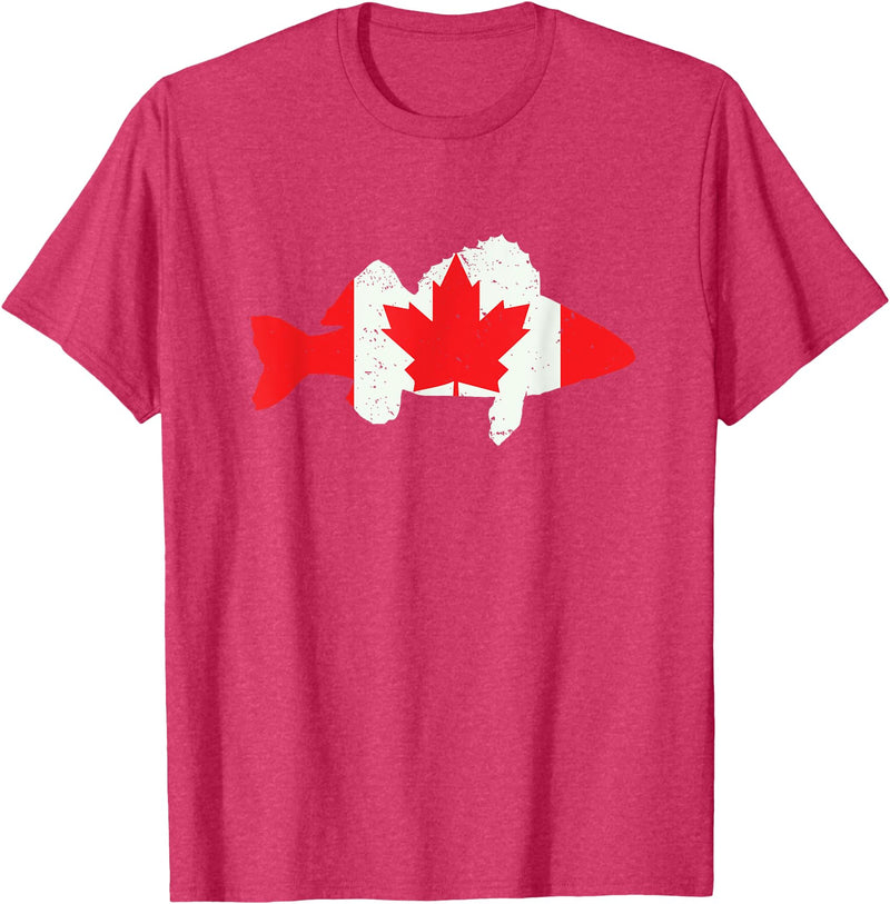 Fishermen Gifts | Mens Fisherman Apparel Canada Flag Walleye Fishing Mens Walleye Fish Cool Gifts T-Shirt - Red Heather