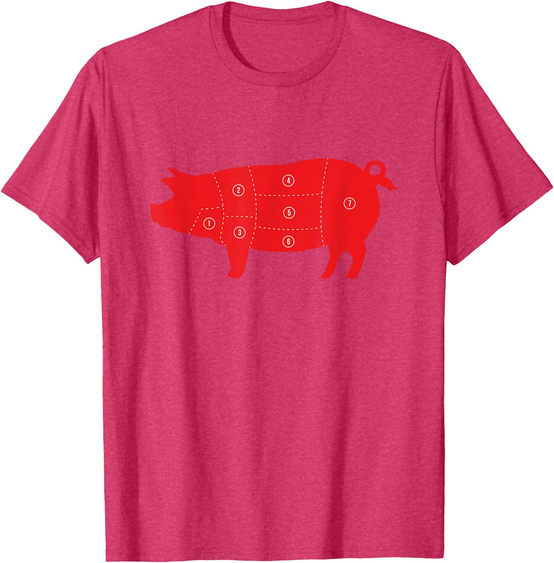 Carnivore Grilling Gifts For Butchers Pig Cuts Pork Chops Bacon Butt Butcher Costume Pigs Diagram T-Shirt - Red Heather