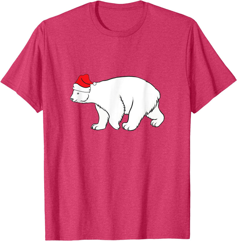 Polar Bear Xmas Pajama Polar Bear With Santa Hat Xmas Winter Christmas Pajama T-Shirt - Red Heather