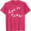 Marron Bear Birds In Flight, V Pattern Flock Of Geese T-Shirt - Red Heather
