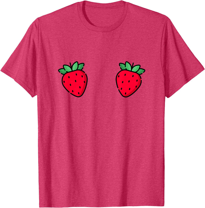 Fruit Boobs Co Strawberry Fruit Boobs Funny Summer Food T-Shirt - Red Heather